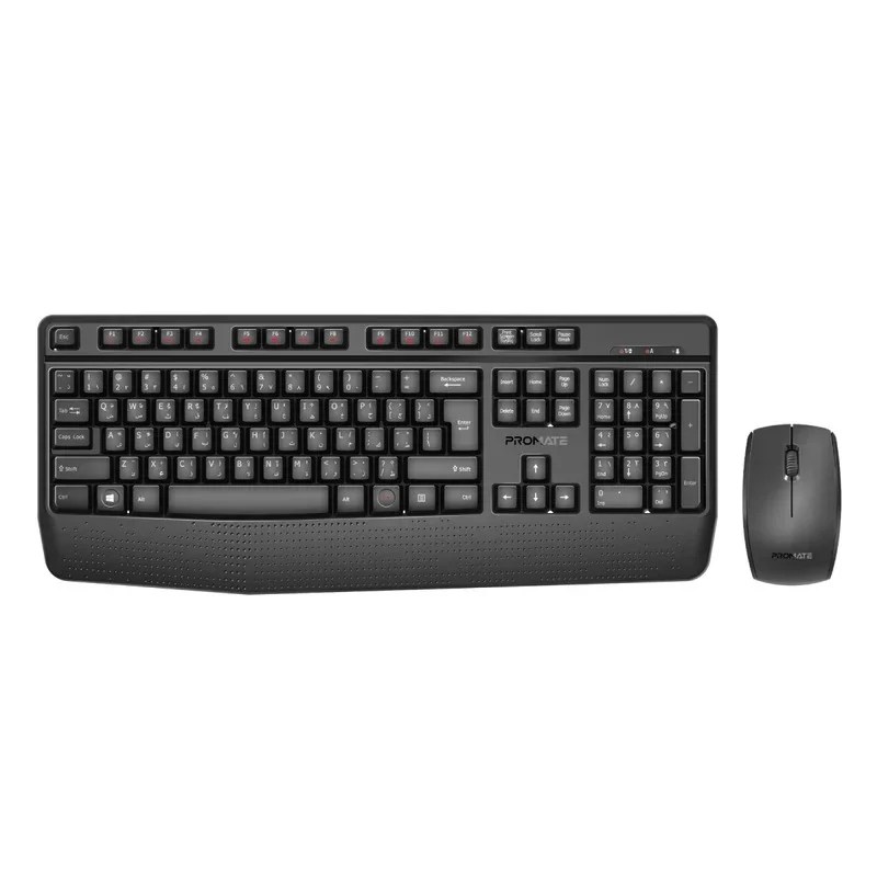 Promate ProCombo-14 ergonomic wireless keyboard and mouse combo with palm rest for home and office