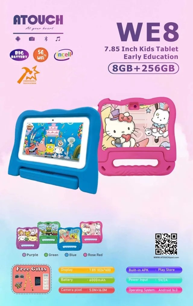 ATOUCH WE8 kids tablet 7.85-inch Android 16 tablet