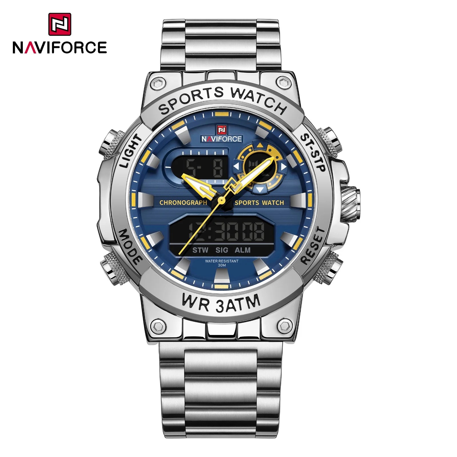 NAVIFORCE NF9237 men’s dual display watch with stainless steel strap