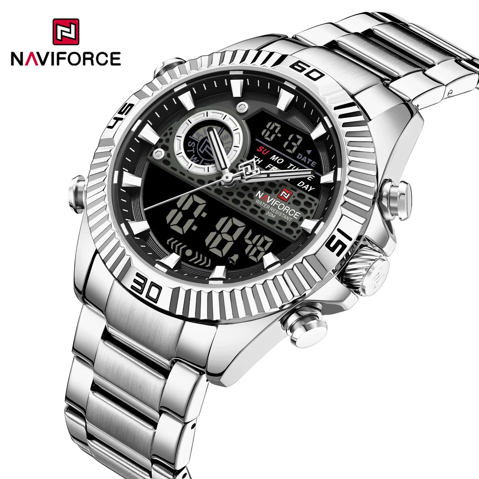 NAVIFORCE NF9262S men's analog digital watch with stainless steel strap