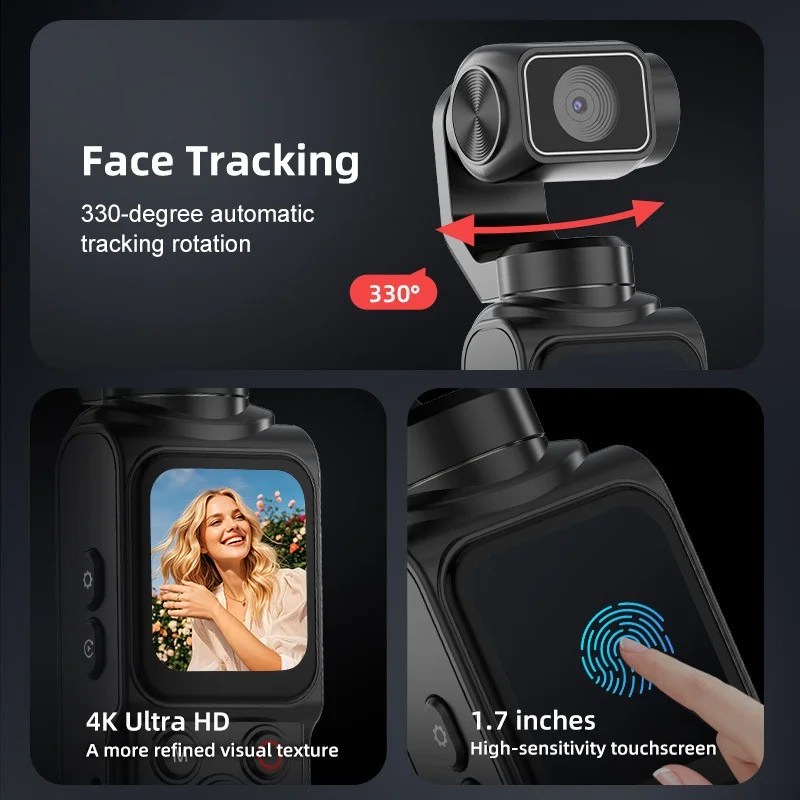 Portable 4K video camera with handheld gimbal stabilizer