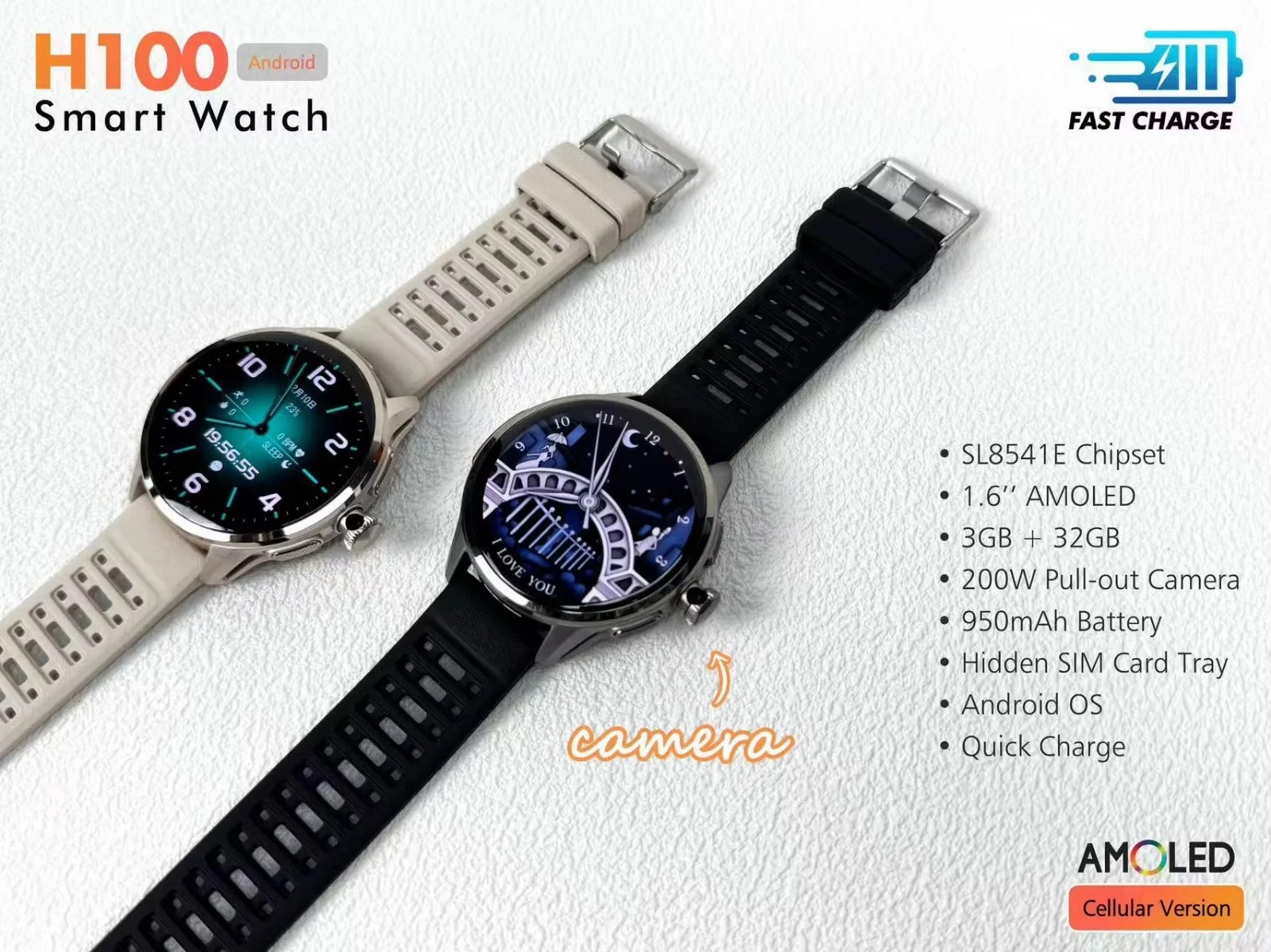 H100 5G SIM card smart watch with AMOLED display