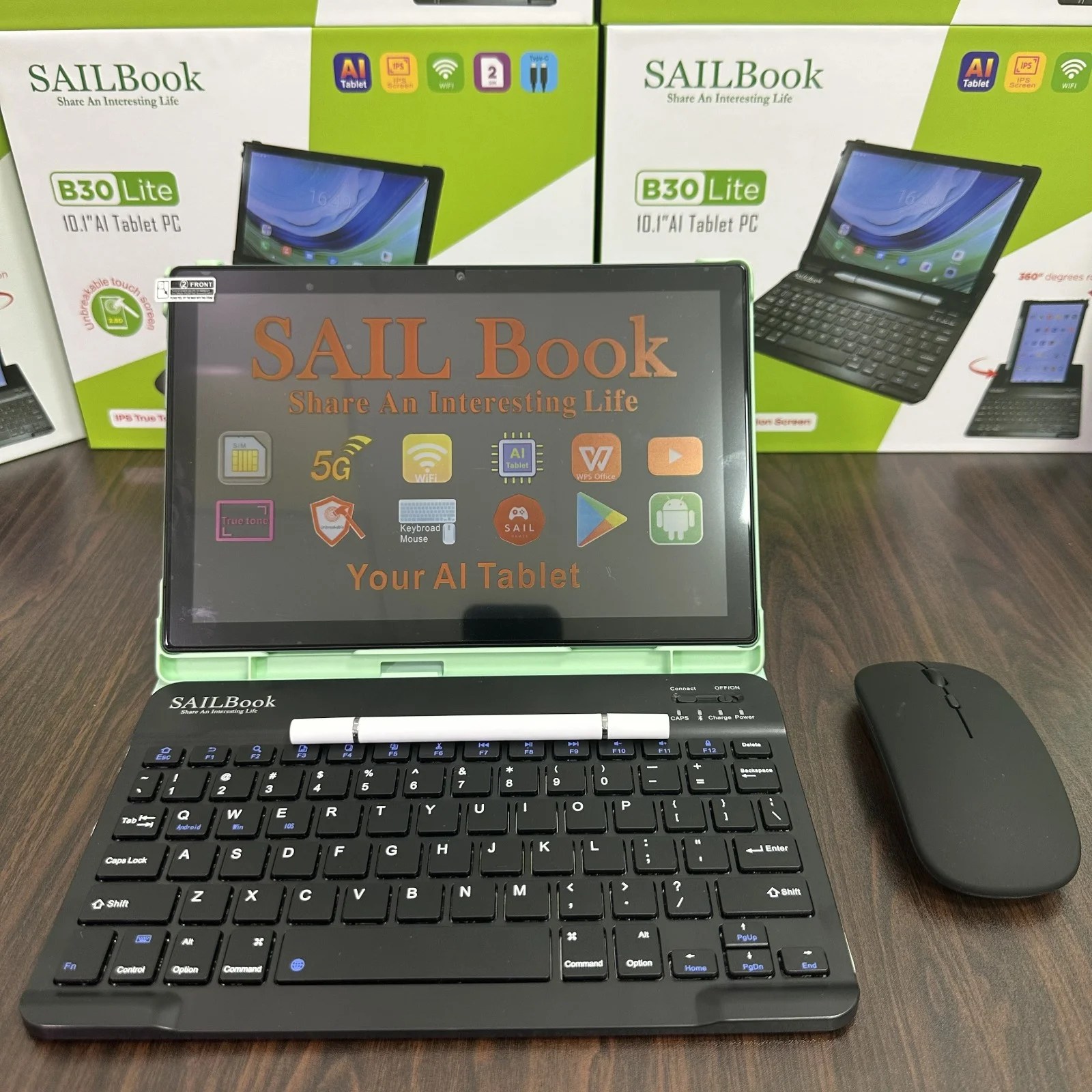 SAILBOOK B30 Lite AI Tablet with Bluetooth Keyboard and Mouse