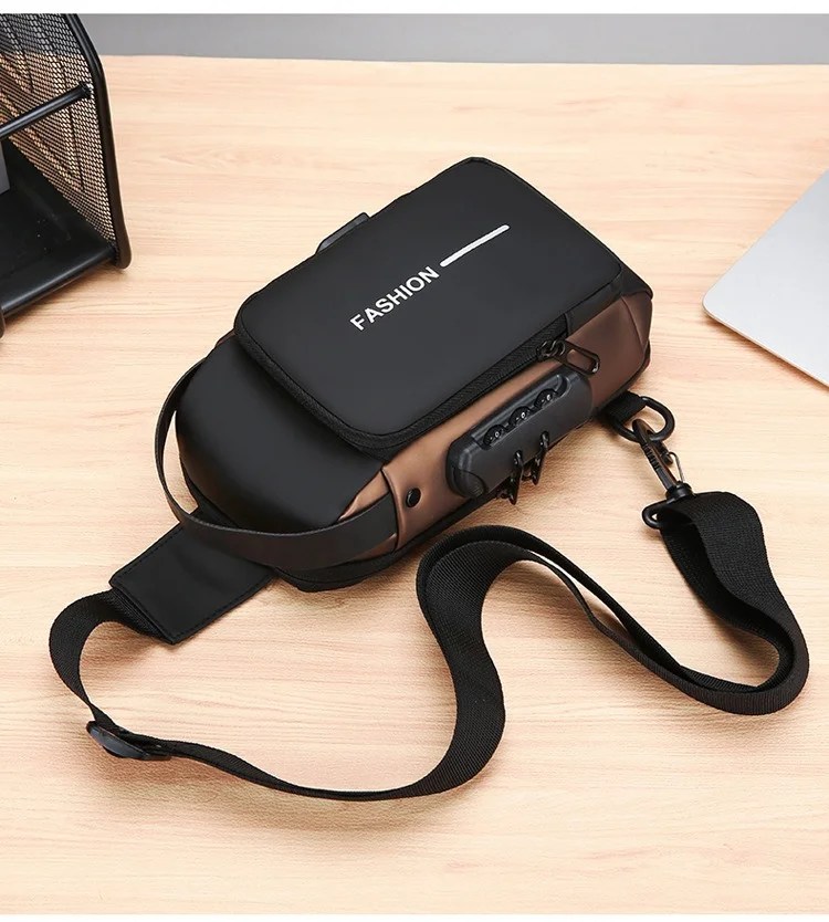 Waterproof Men's Crossbody Bag with Secure Lock and USB Port