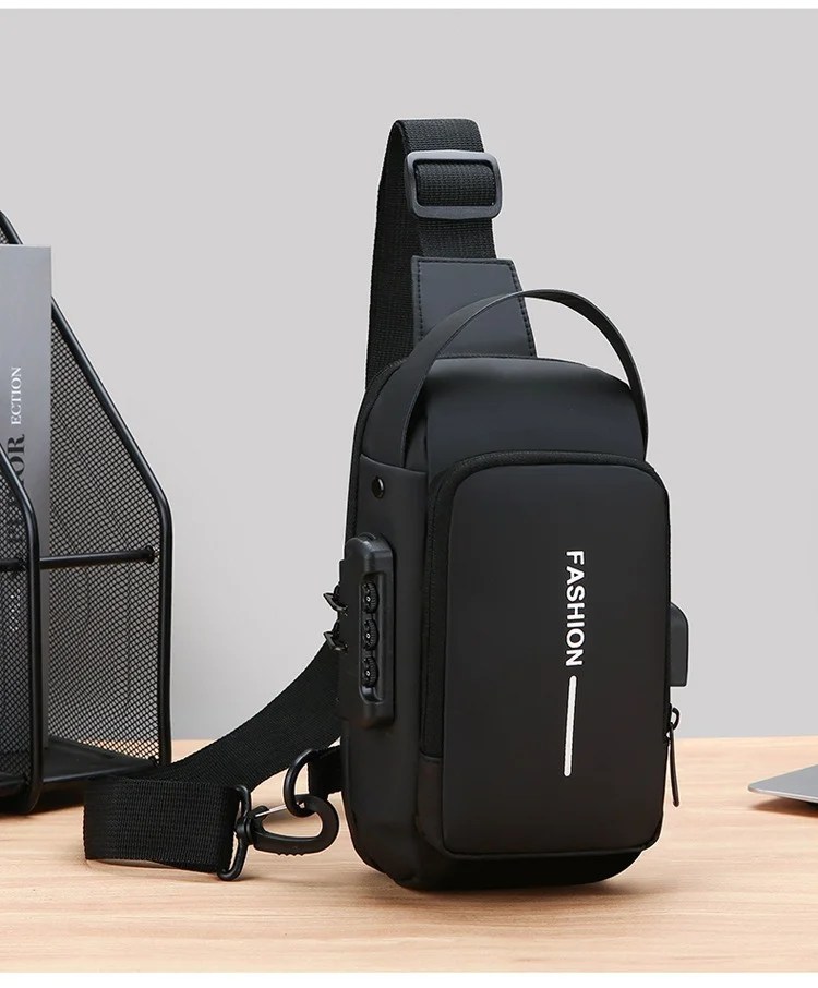 Men's Waterproof Small Chest Bag with USB Charging Port