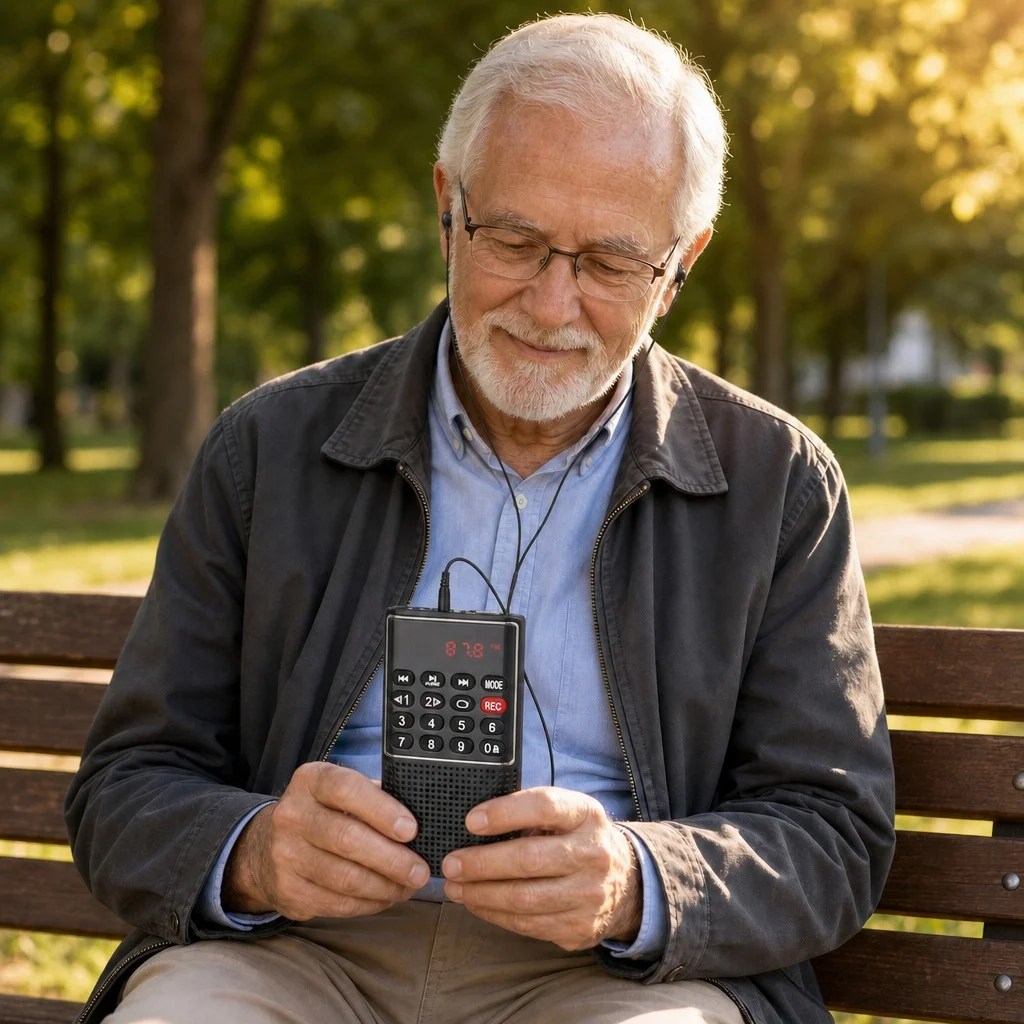 Compact FM radio and voice recorder for everyday use