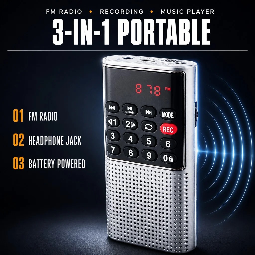 Portable FM radio voice recorder with multifunctional audio recording