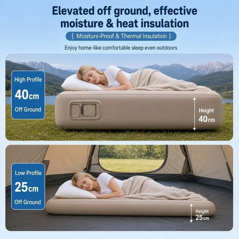 Portable inflatable air mattress with integrated pump