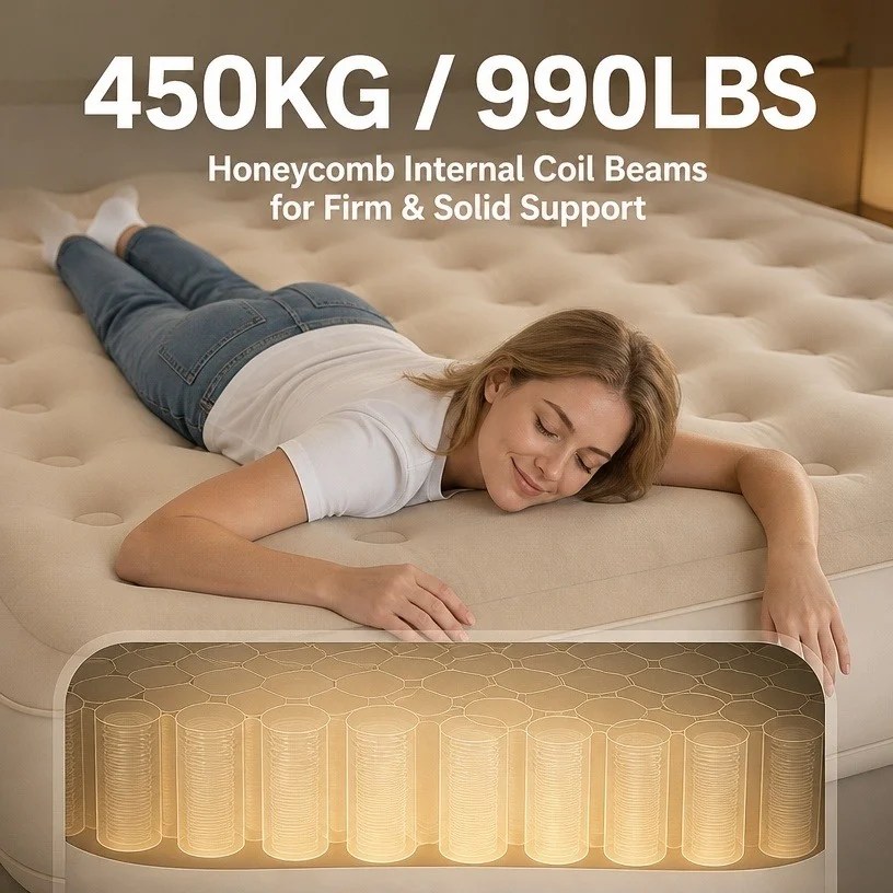 Inflatable air bed for camping, travel and overnight guests