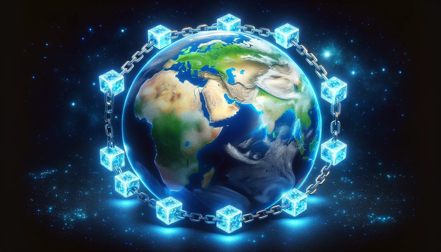 Globe with blockchain