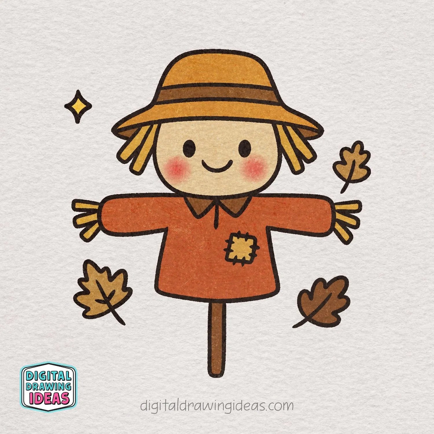 how to draw a scarecrow - cute scarecrow drawing
