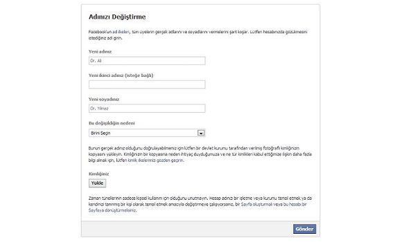 Facebook ad soyad değiştirme
