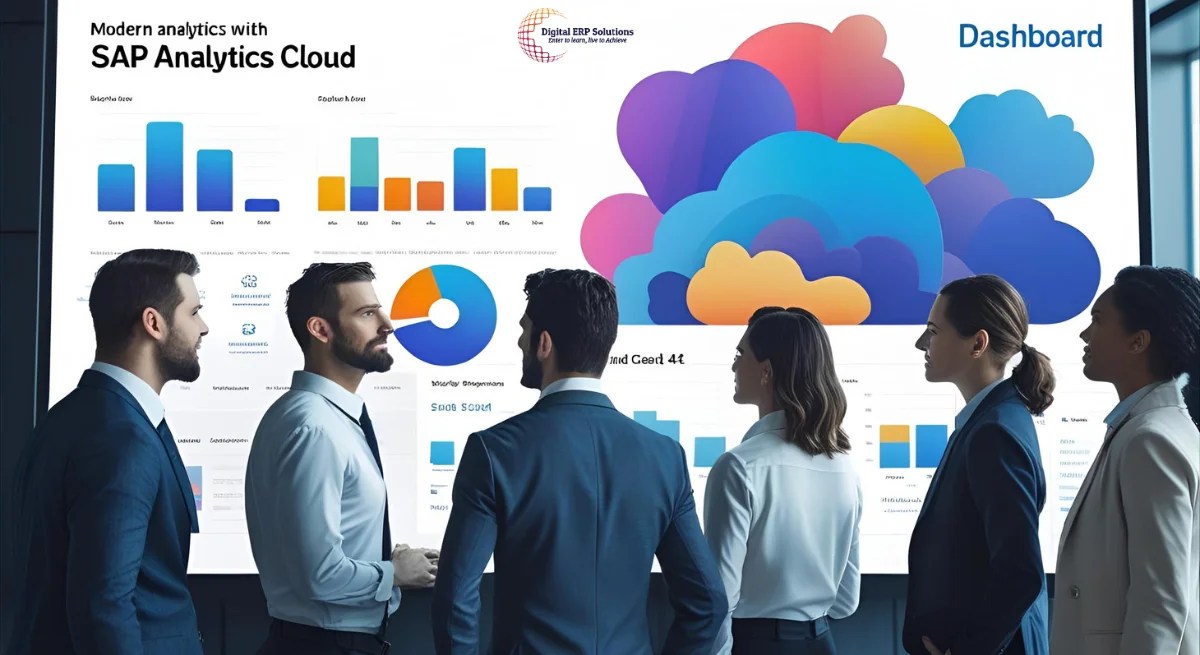 “Business team using SAP Analytics Cloud dashboard for planning and analysis
