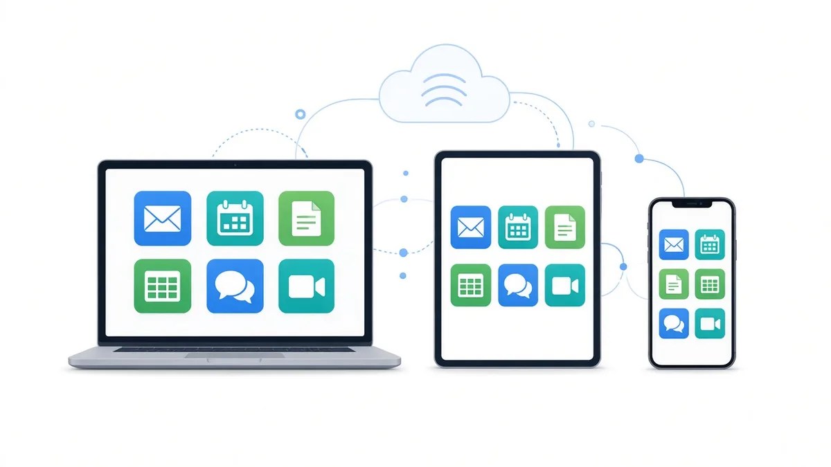 Microsoft 365 apps working across laptop, tablet and phone