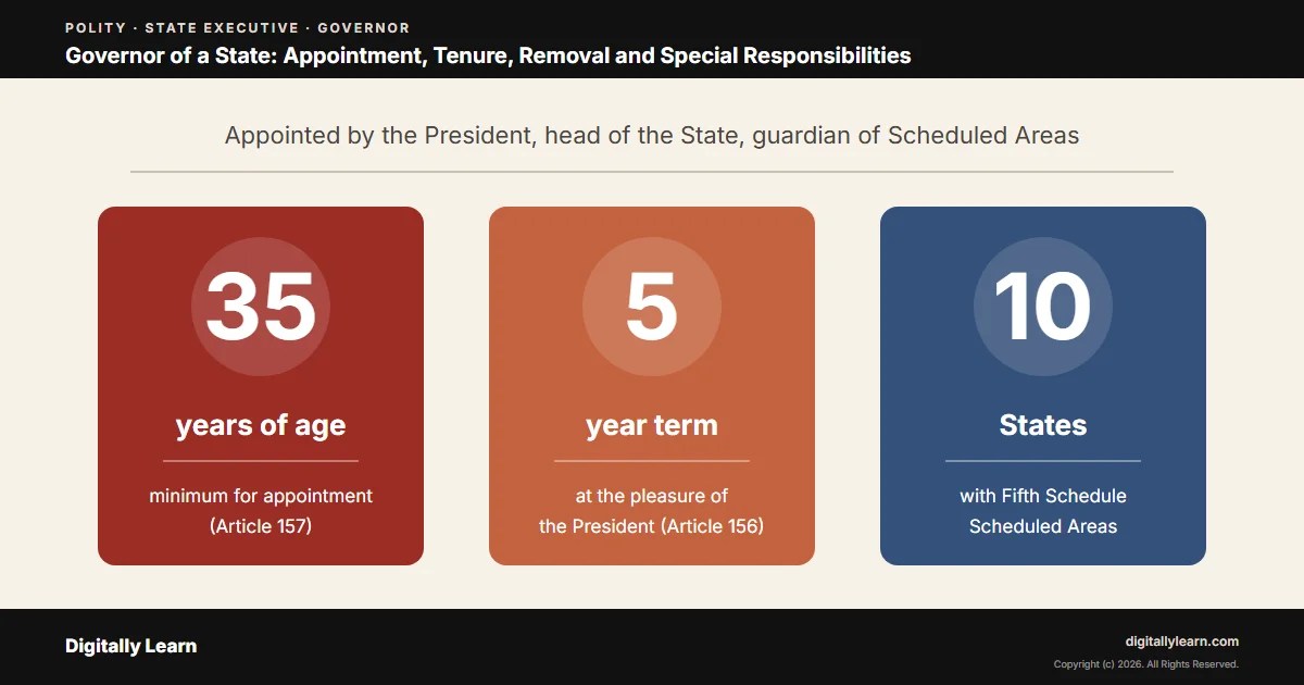 Cover of the article: Governor of a State: Appointment, Tenure, Removal and Special Responsibilities (Articles 153 to 162)