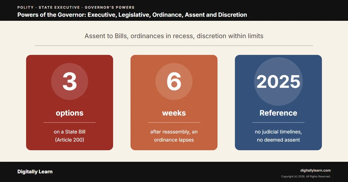 Cover of the article: Powers of the Governor: Executive, Legislative, Ordinance, Assent and Discretion