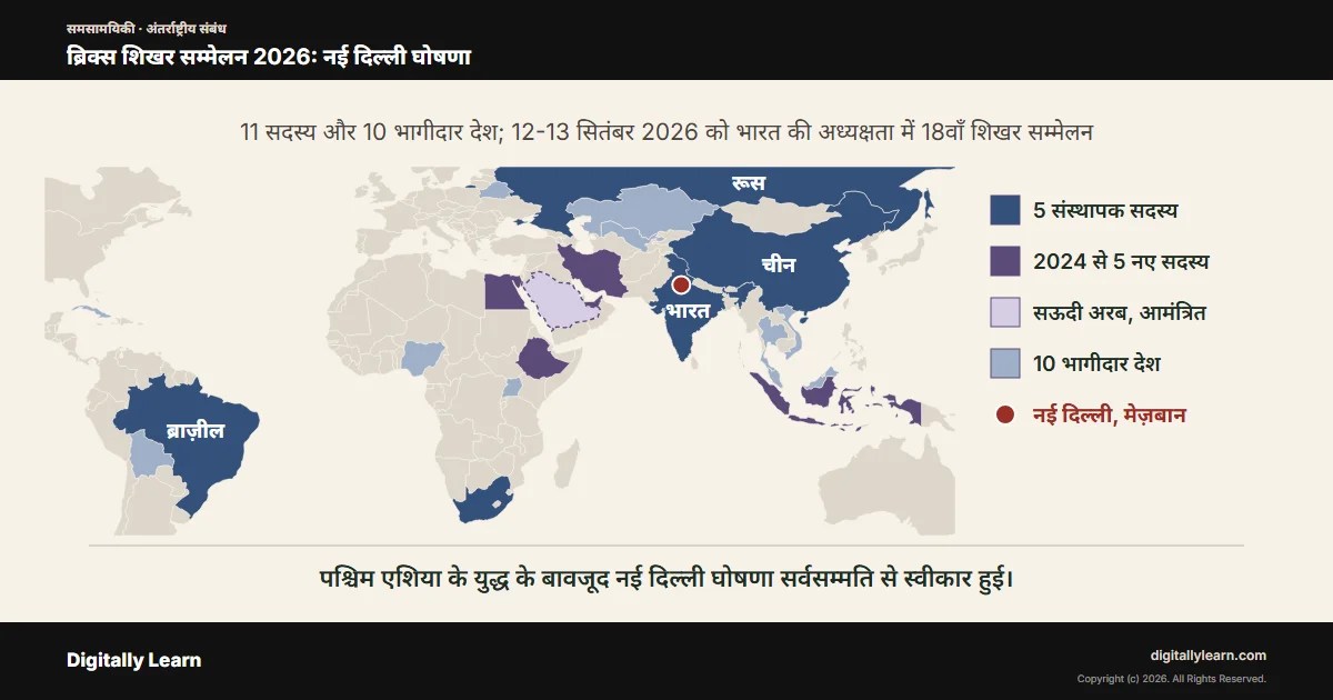 ब्रिक्स शिखर सम्मेलन 2026: नई दिल्ली घोषणा, सदस्य देश और भारत की अध्यक्षता