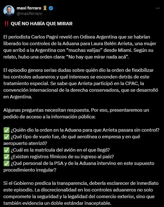 Reclaman al Gobierno detalles sobre la mujer que ingresó al país con más de 15 valijas y evitó la Aduana