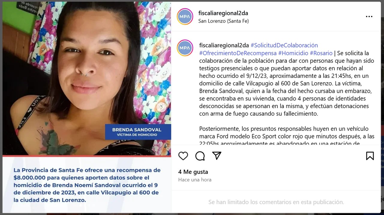Ofrecen recompensa para quien aporte datos por el crimen de Brenda Sandoval en Santa Fe