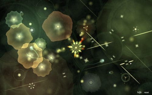 An abstract digital artwork featuring a blend of soft green and brown hues. Organic shapes resembling flowers and luminous elements create a dreamy atmosphere, with radiant star-like figures and intersecting lines adding depth to the intricate design.