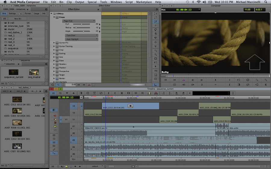A computer screen displaying Avid Media Composer interface with video editing timeline and preview. 