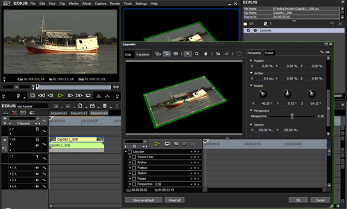 Video editing software interface with a boat image