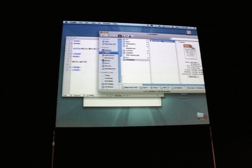 A computer screen displaying a file directory in a Mac OS environment, showcasingfolders labeled with code snippets and a document preview on the right side.