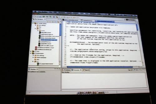 A computer screen displaying code in a programming environment, with a sidebar showing project files and an open file containing instructions or documentation. The layout includes code syntax highlighting and various tool icons.