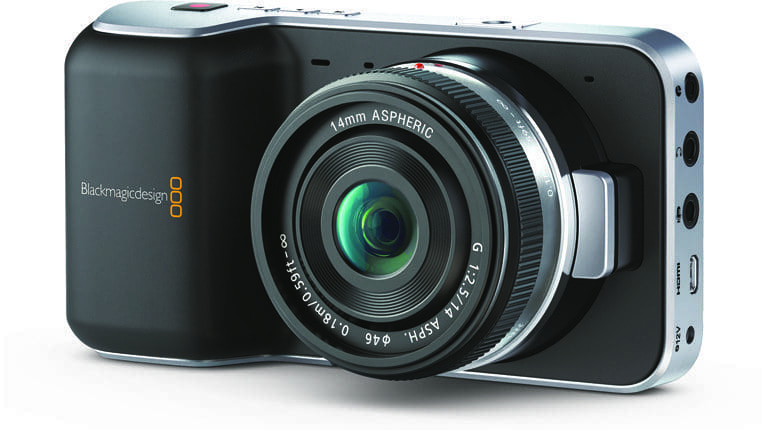 A compact camera with a large lens on a white background.