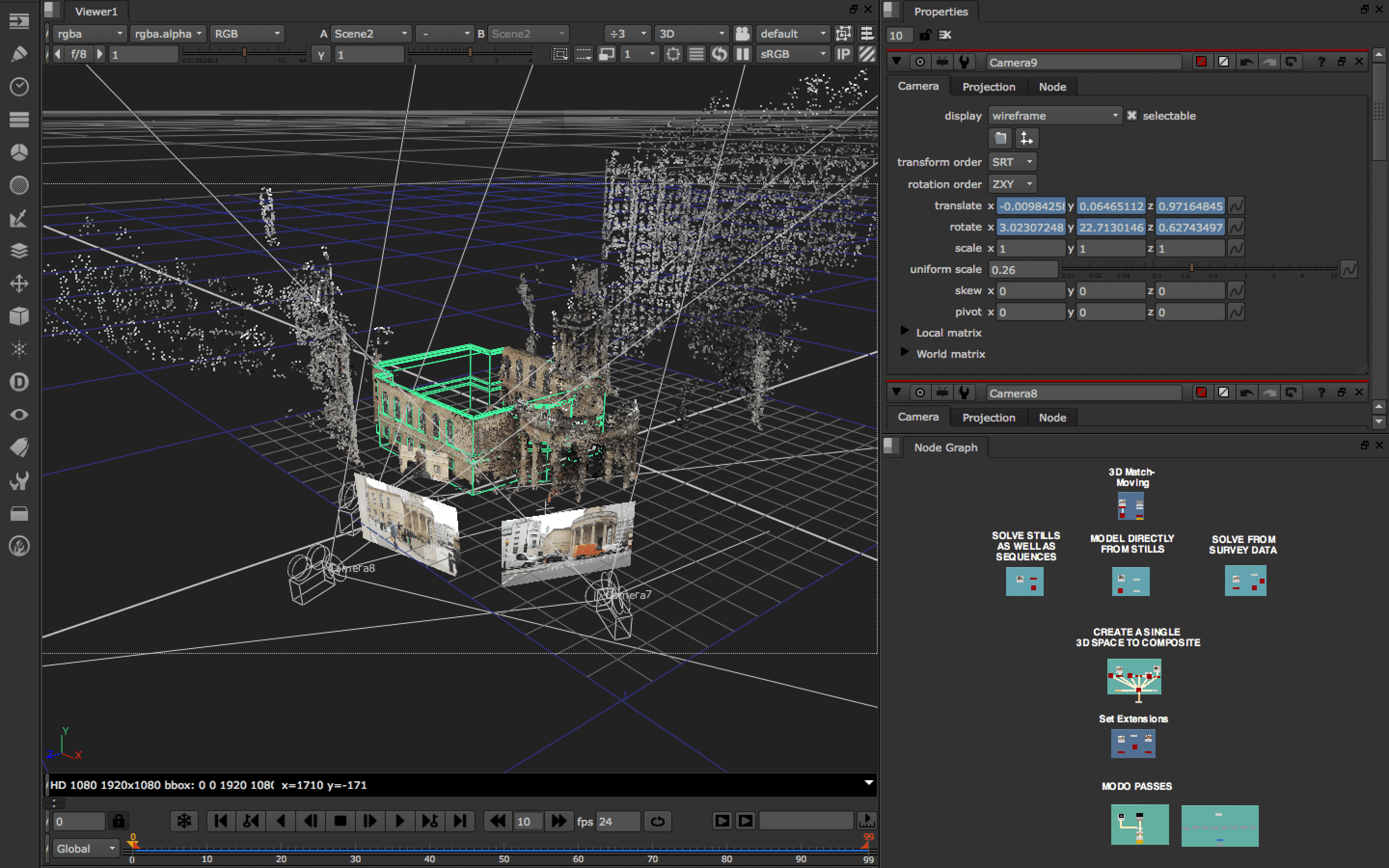 3D modeling software interface displaying urban structure