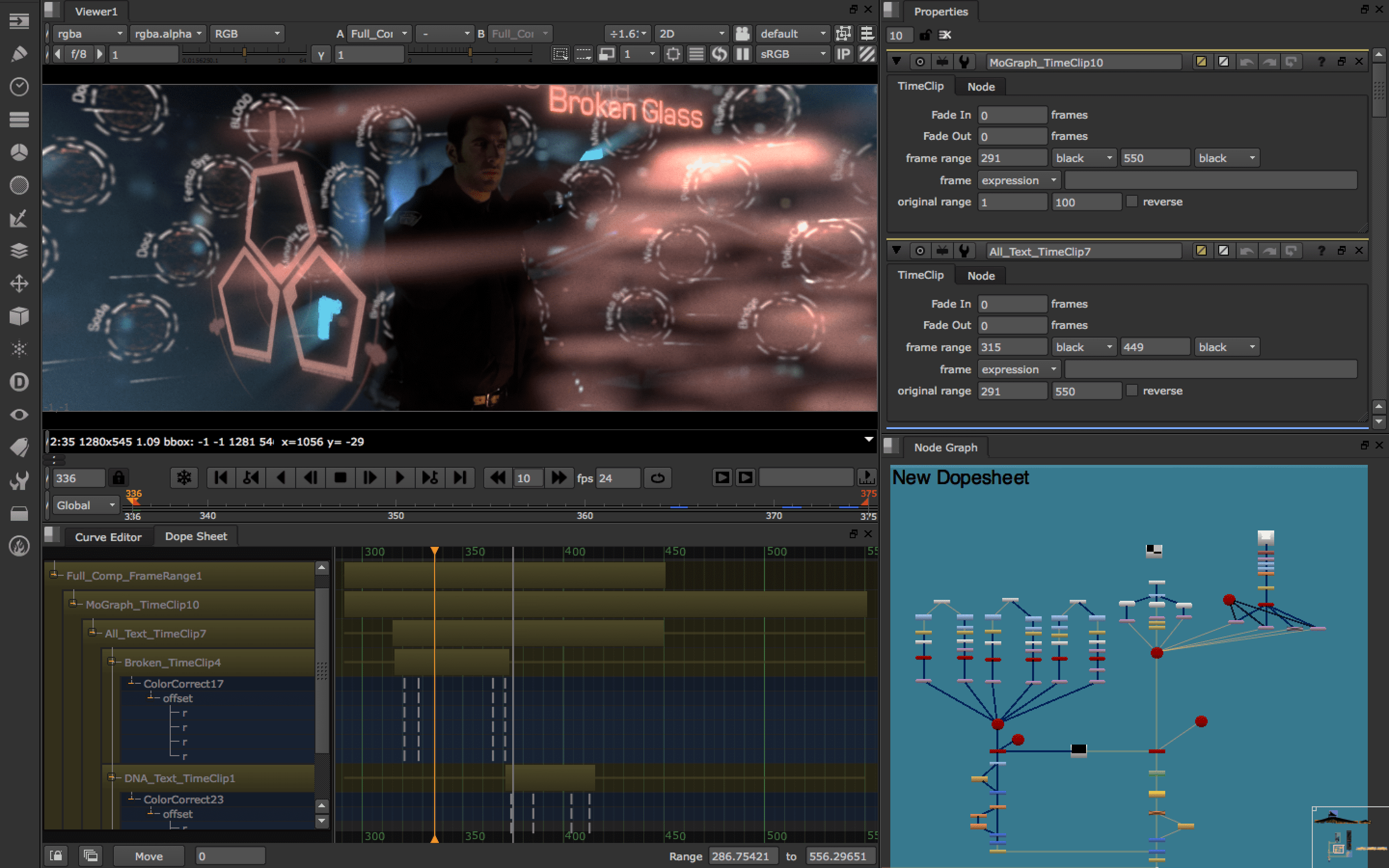 Editing software interface showing timeline and visual effects