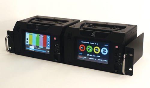 Two portable video recorders with screens