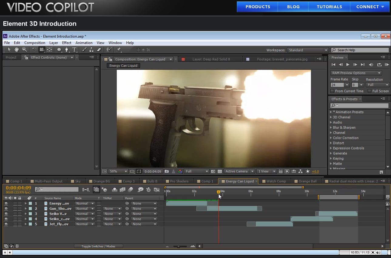 Video editing interface with a handgun display