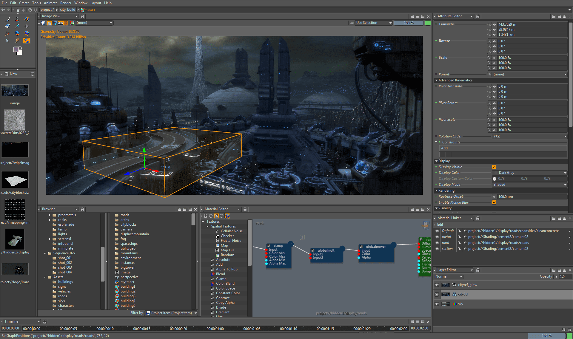 3D modeling software interface with a futuristic landscape