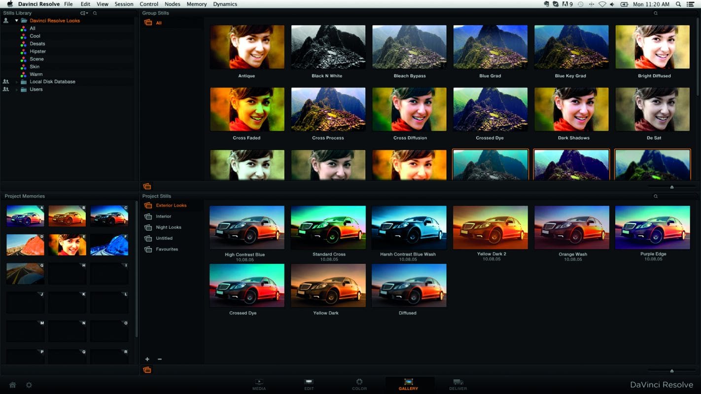 Image editing software interface with thumbnails of photos and videos.