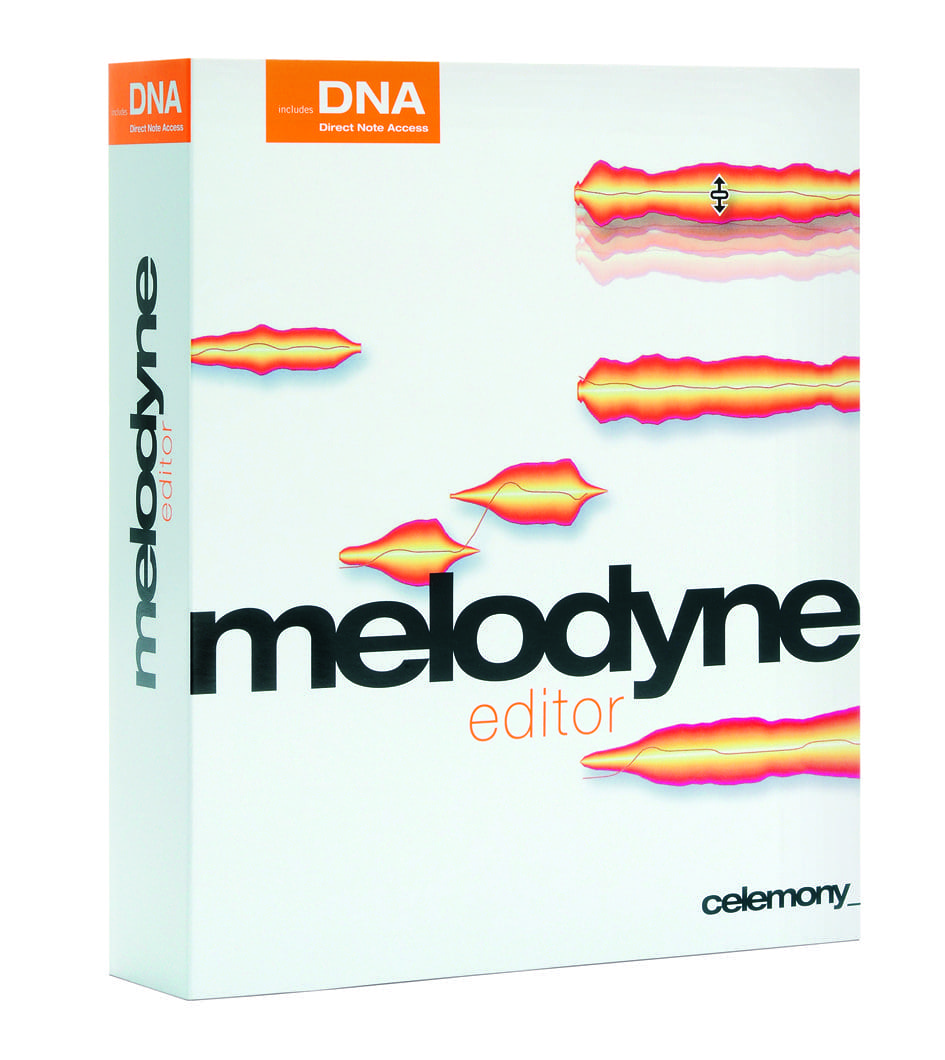Melodyne Editor software box design with wavy sound wave graphics
