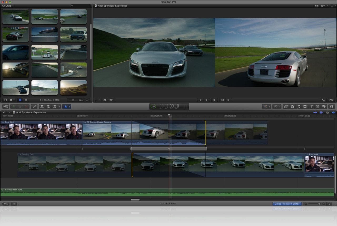Video editing software interface with car footage
