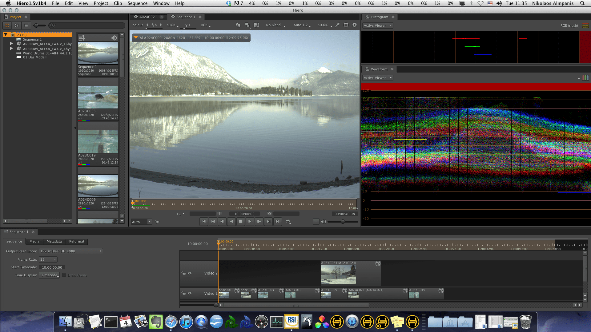 Video editing software interface displaying a lake with mountains in the background
