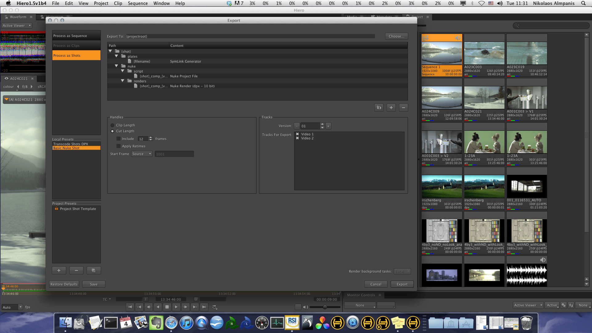 Export screen of video editing software with previews