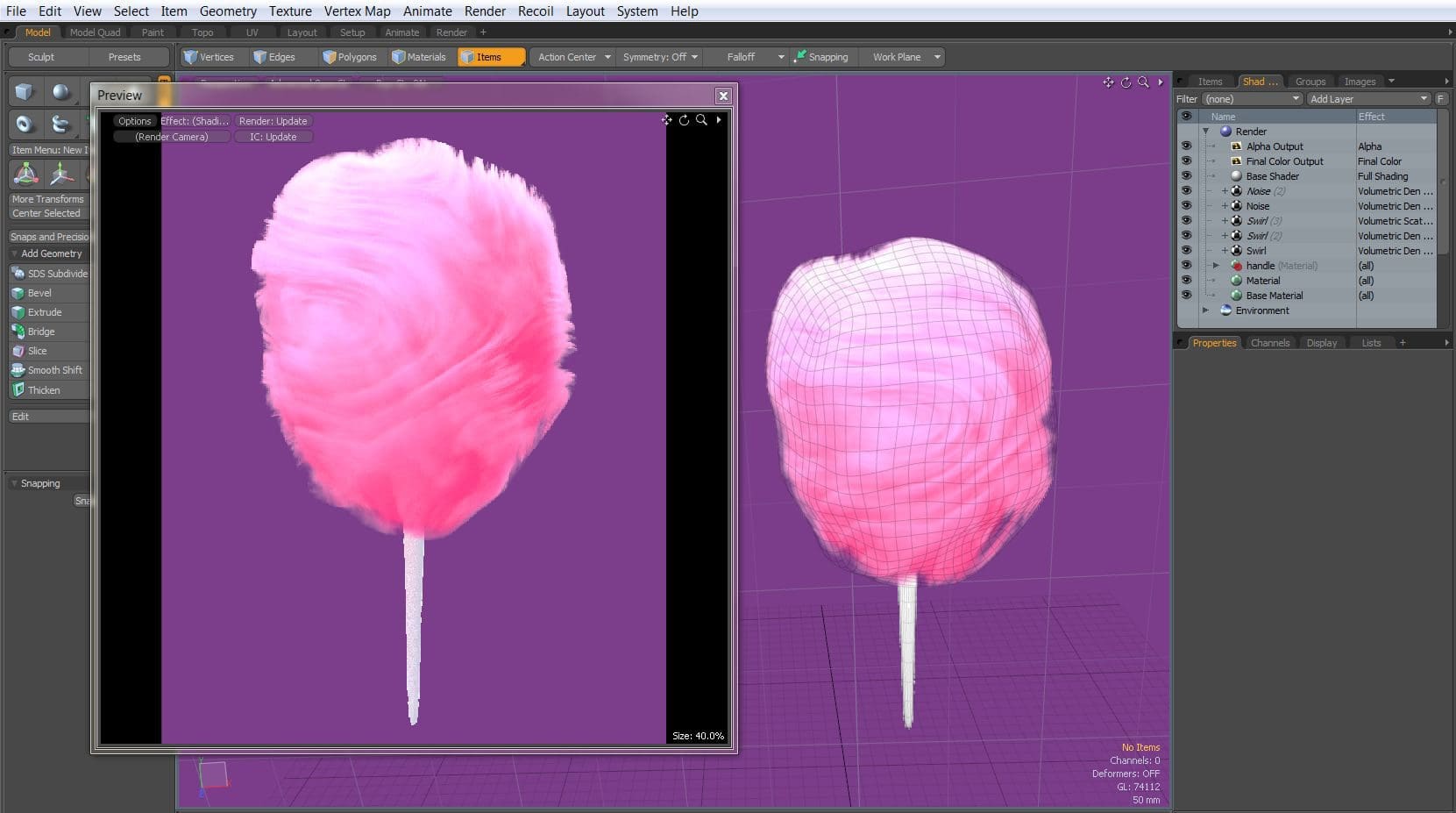Cotton candy model displayed in 3D software