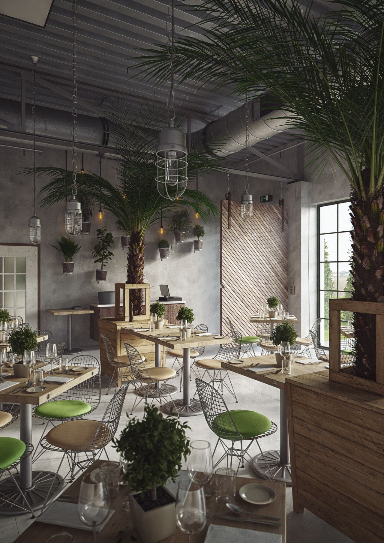 Industrial Restaurant, Artists: Oskar Füleki Visumetrie Architekturvisualisierung, Software: C4D, V-Ray