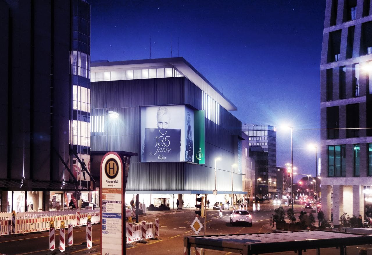 Fassadensanierung Kaufhof Osnabrück - Nachtansicht, Artists: Heinrich + Steinhardt GmbH, Auftraggeber: ARCADIS Deutschland GmbH, Software: C4D, V-Ray