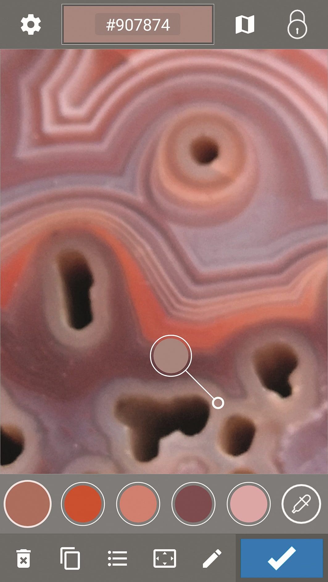 Farben aus Fotos einsammeln – hier ein Achat-Stein.