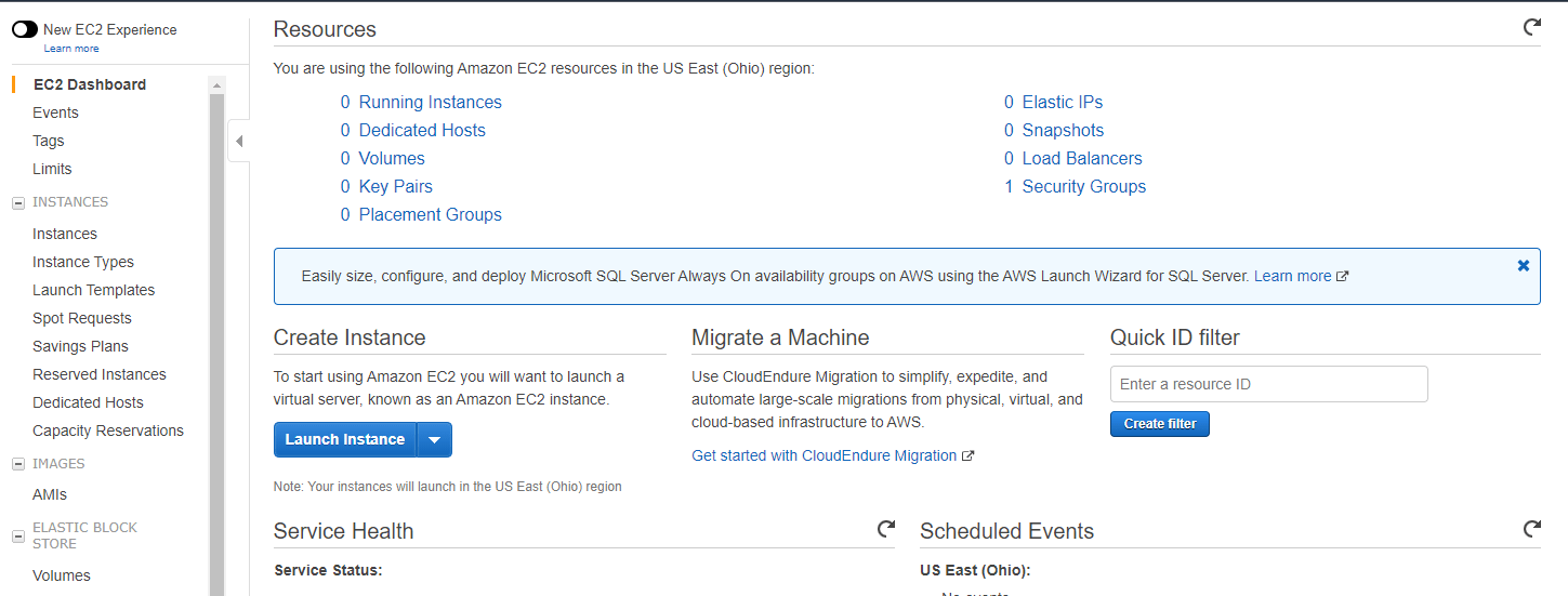 Screenshot from the Create an Amazon EC2 Instance walkthrough at step 1; the adjacent article text explains that as I am creating some vanilla how to articles, I thought it was time to perform a quick how to create a new instance.