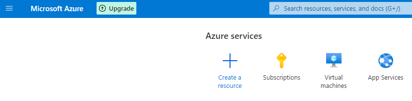 Azure portal home page with the Virtual machines service available under Azure services.