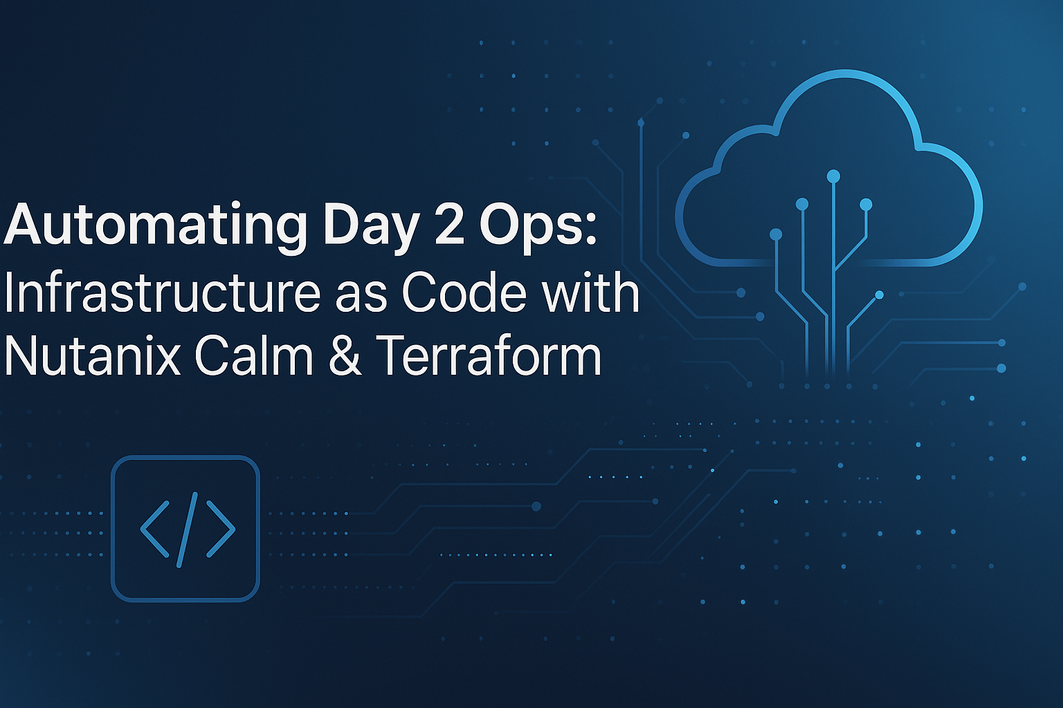 Infrastructure as Code graphic for automating Nutanix Day 2 operations with Calm and Terraform.