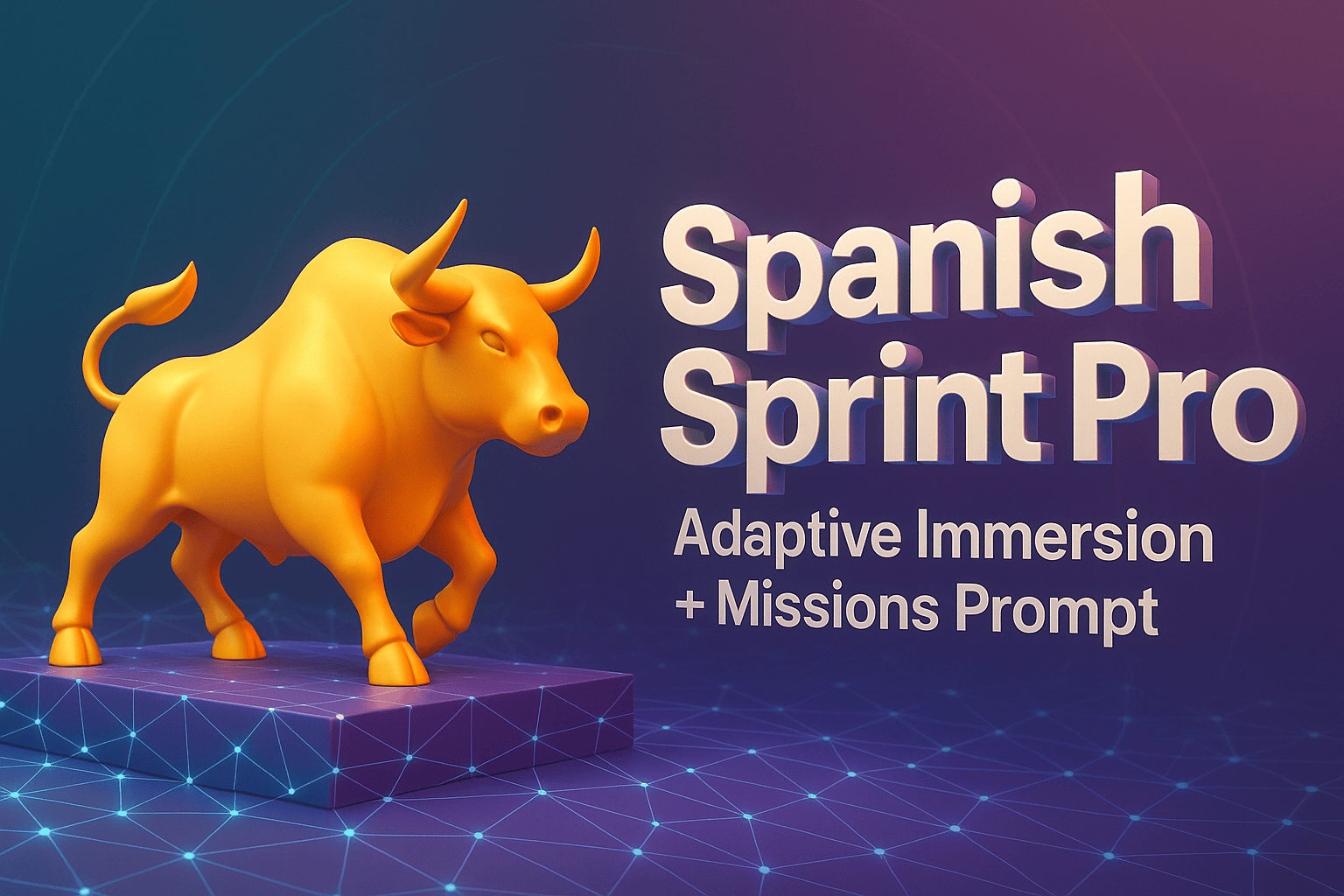 Spanish Sprint Pro adaptive immersion and missions prompt graphic with a golden bull.