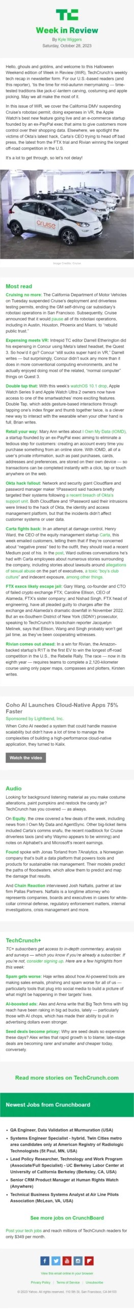 techcrunch emailer - newsletter