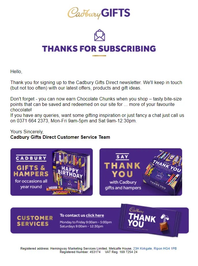 cadbury subscription emailer