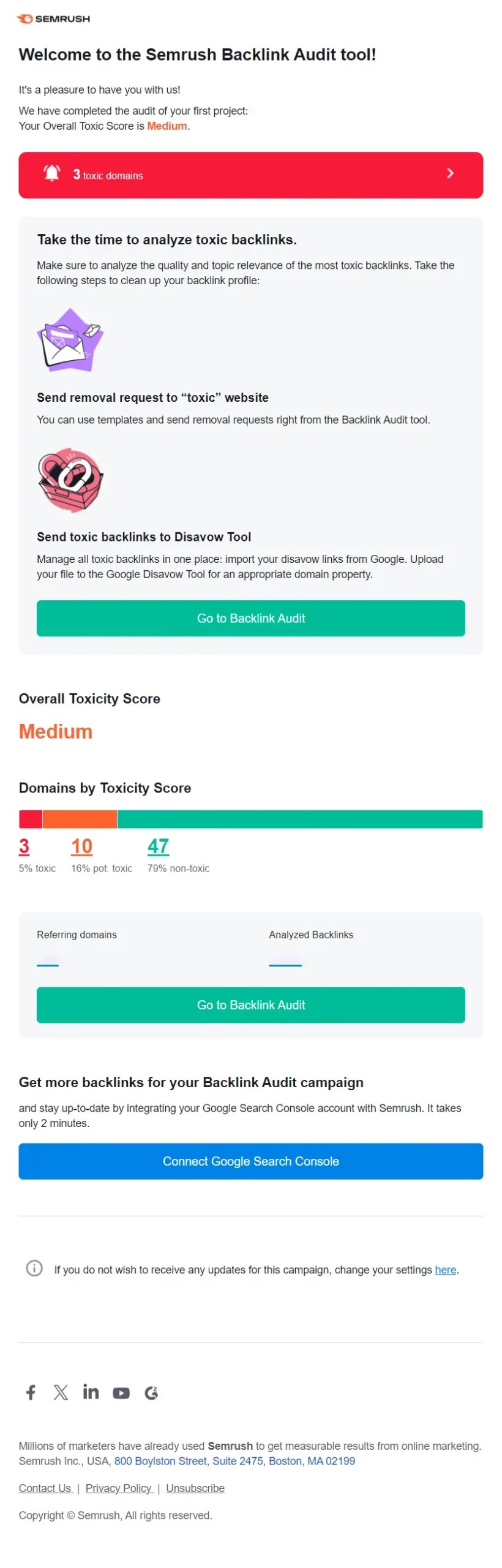 semrush backlink audit email